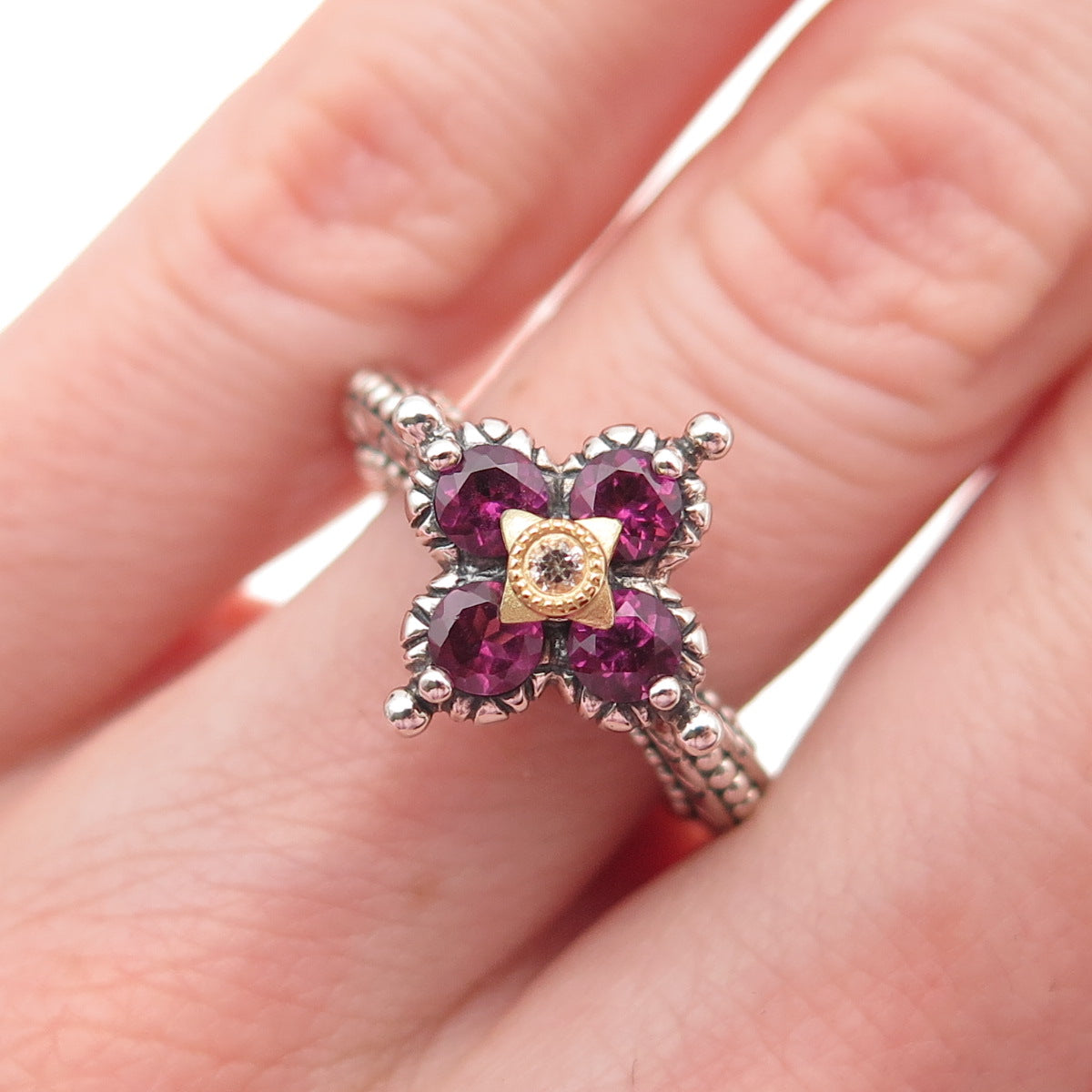 Barbara Bixby 925 Sterling 18K Gold Real Amethyst & White Topaz Ring Size 5.25