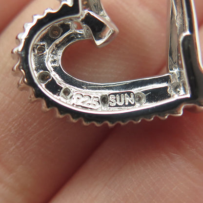 SUN 925 Sterling Silver Real Multi-Cut White Diamond Heart Pendant