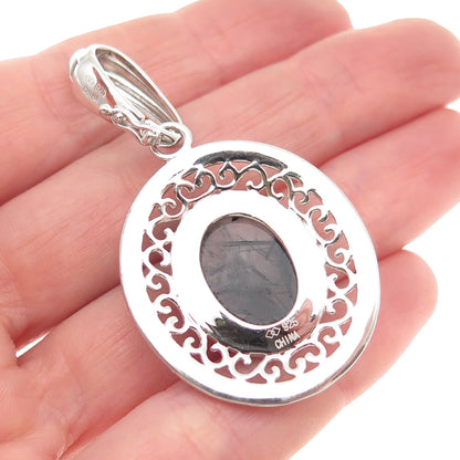 925 Sterling Silver Real Rutilated Quartz Swirl Beaded Pendant