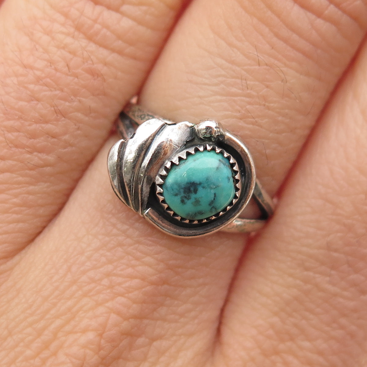 Old Pawn 925 Sterling Silver Vintage MF Artisan Turquoise Tribal Ring Size 6.25
