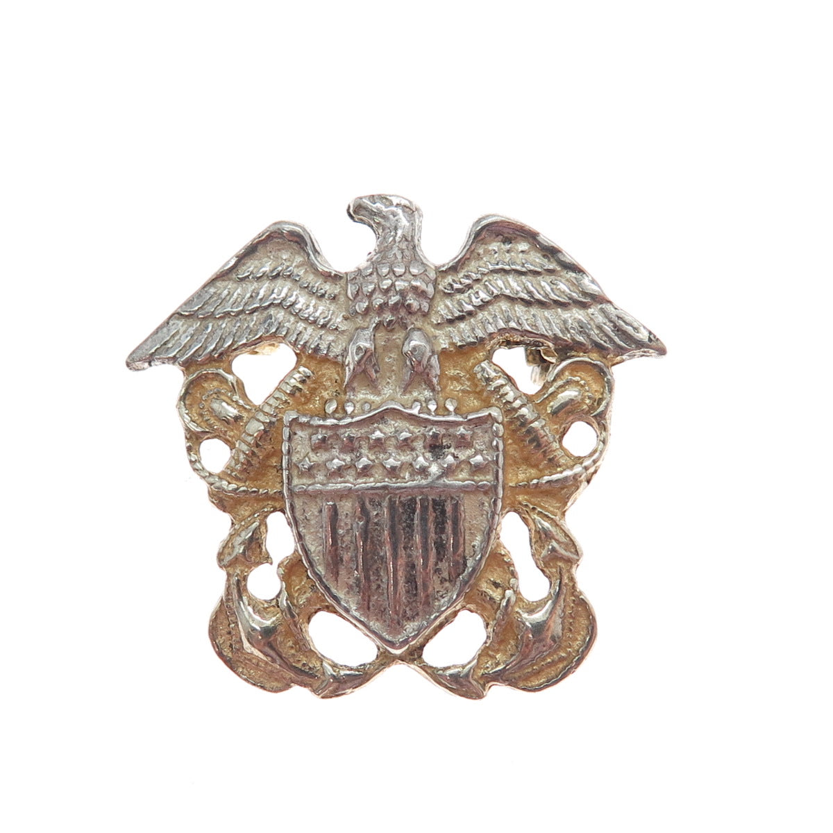 925 Sterling Silver 2-Tone Antique WWII US Navy Officer Pin Brooch