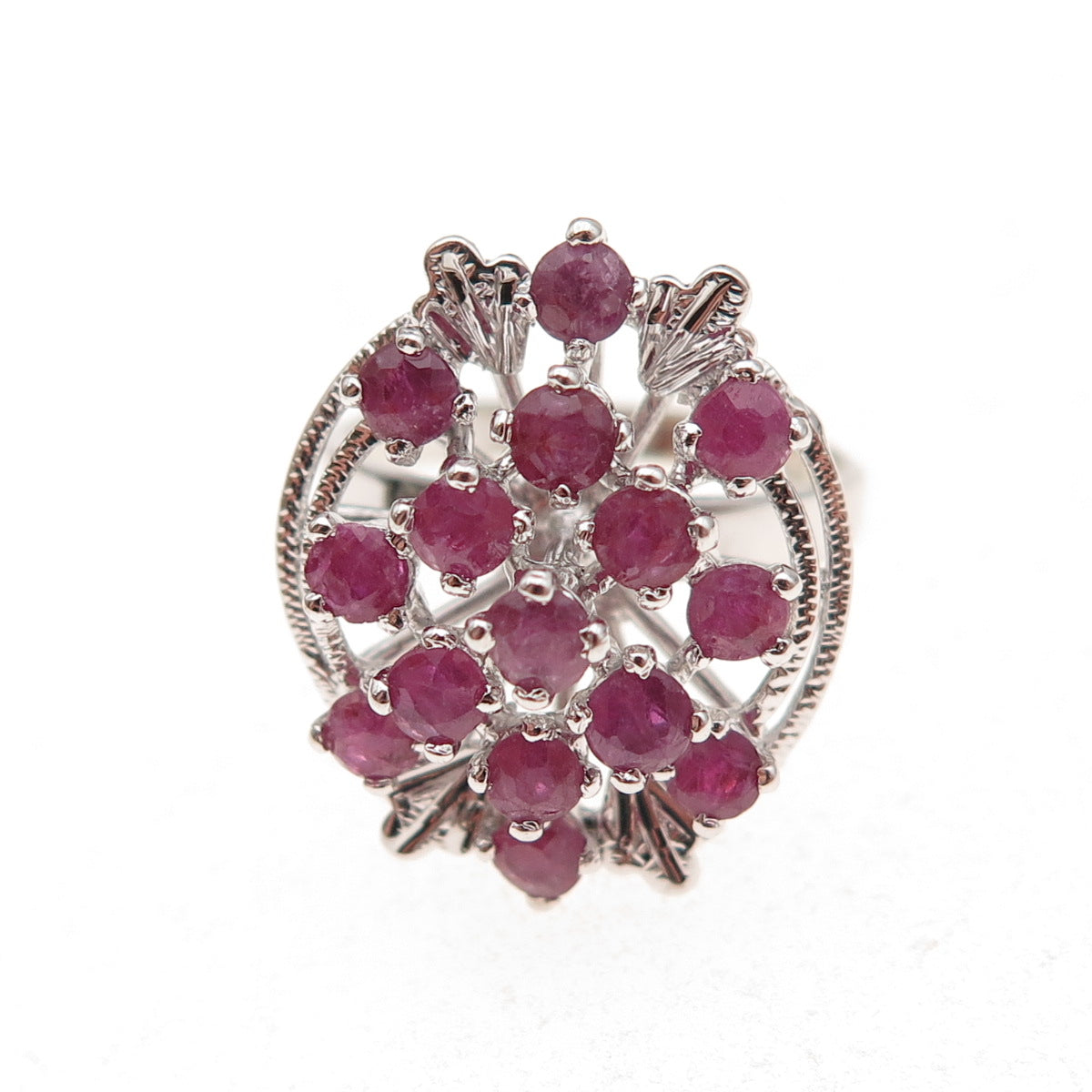 925 Sterling Silver Antique Art Deco Real Round-Cut Ruby Ring Size 6.5