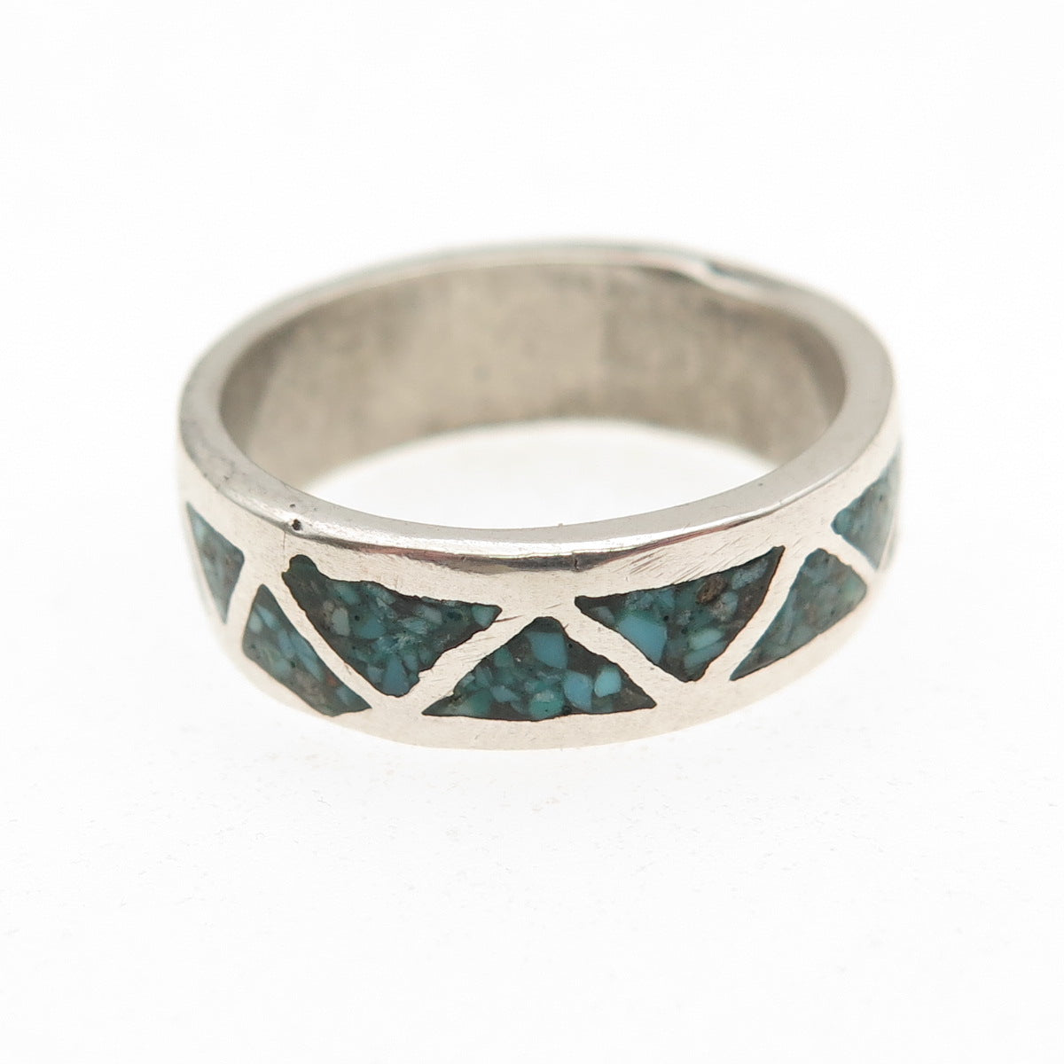 Old Pawn 925 Sterling Silver Vintage Turquoise Inlay Tribal Band Ring Size 6.25