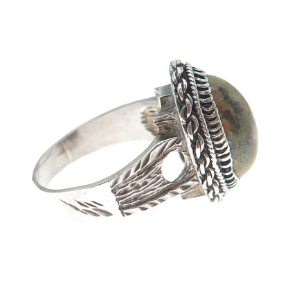 925 Sterling Silver Vintage Real Unakite Oxidized Ring Size 9.75