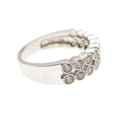 925 Sterling Silver Round-Cut C Z 2-Row Ring Size 6
