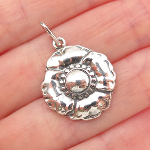925 Sterling Silver Vintage Flower Oxidized Charm Pendant