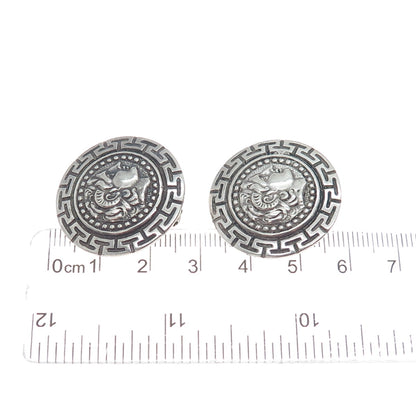925 Sterling Silver Vintage Alexander The Great Oxidized Clip On Earrings
