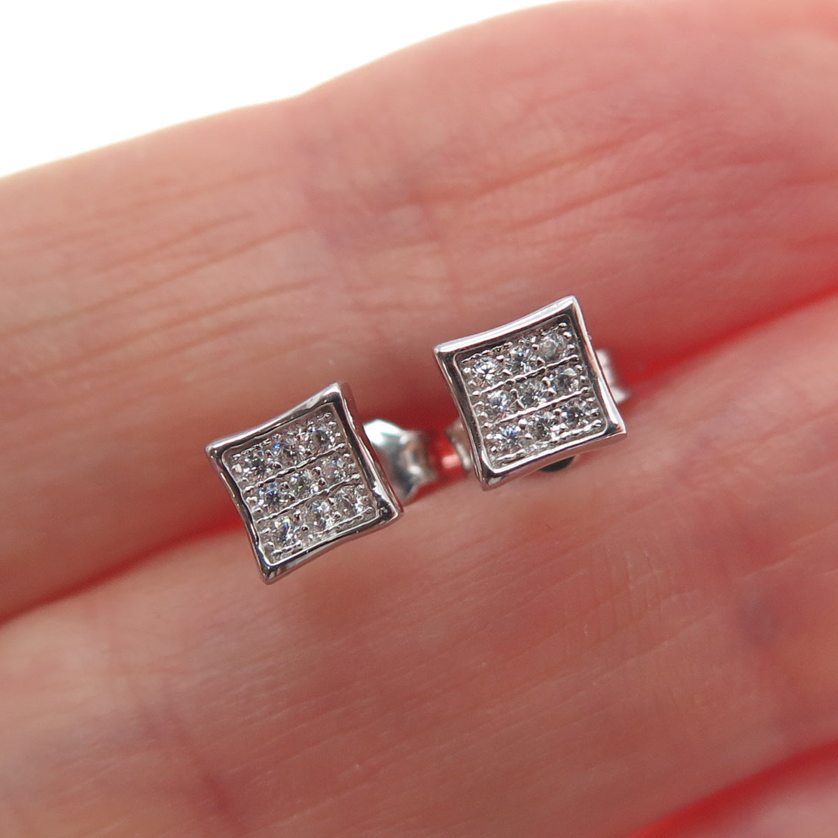 925 Sterling Silver Round-Cut C Z Princess Square Stud Earrings