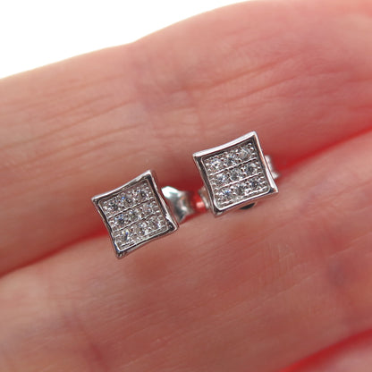 925 Sterling Silver Round-Cut C Z Princess Square Stud Earrings