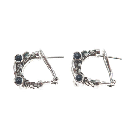 DASAN INC 925 Sterling Silver Vintage Italy Real Black Onyx Omega Back Earrings