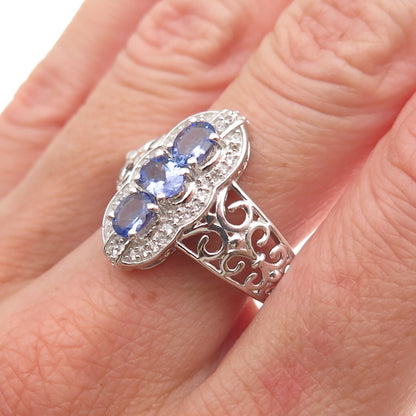 Chuck Clemency 925 Sterling Silver Real Tanzanite & White Topaz Ring Size 8