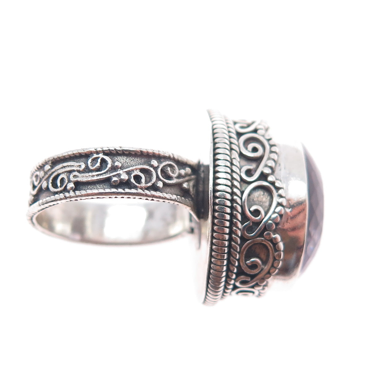 925 Sterling Silver Vintage Real Amethyst Swirl Oxidized Ring Size 6