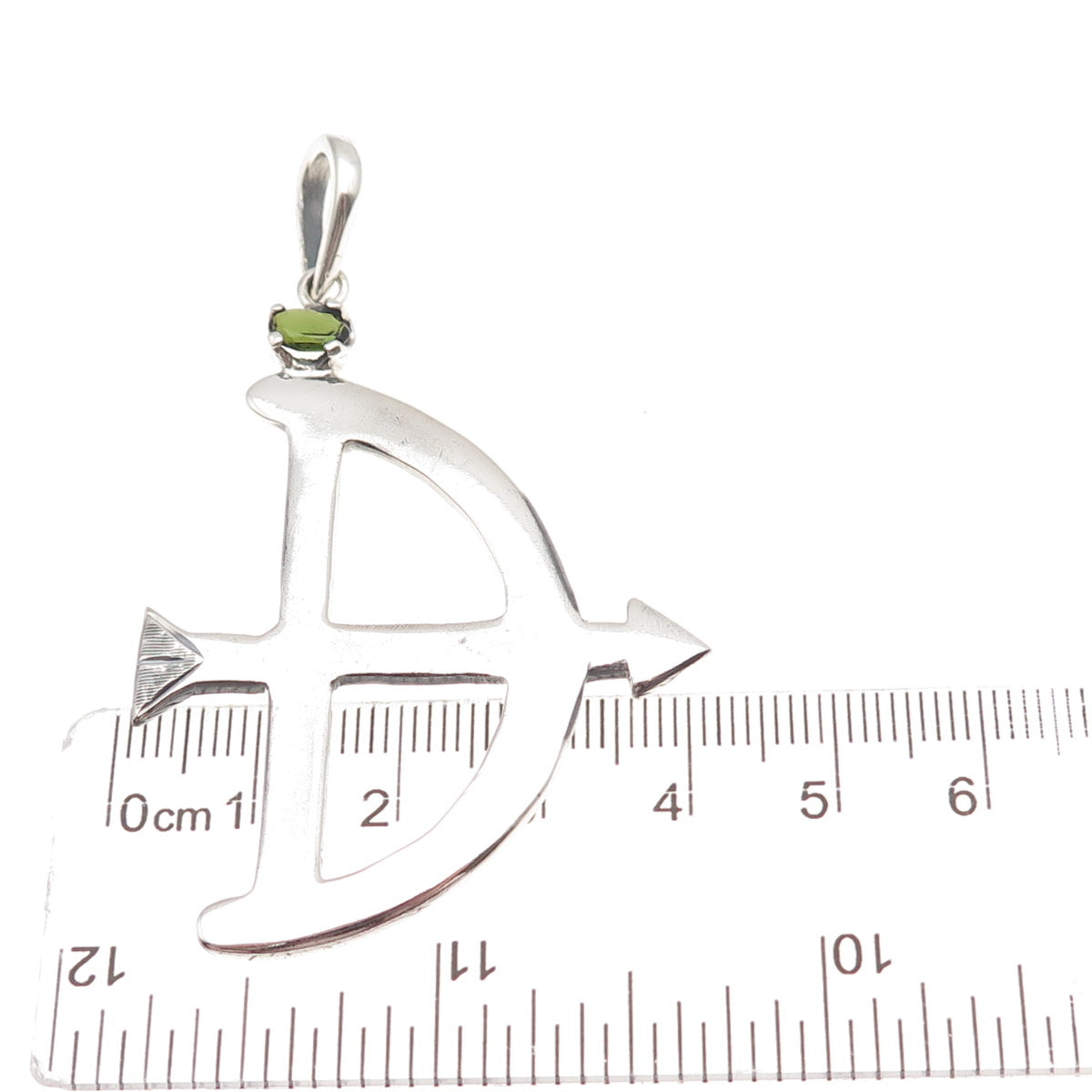 950 Silver Vintage Real Green Tourmaline Sagittarius Zodiac Sign Pendant