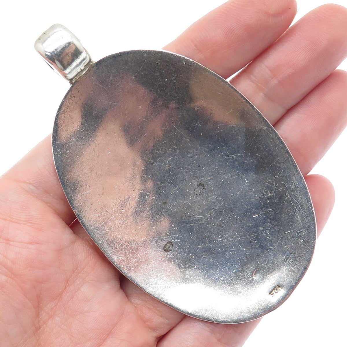 925 Sterling Silver Vintage Modernist Nugget Oval Pendant