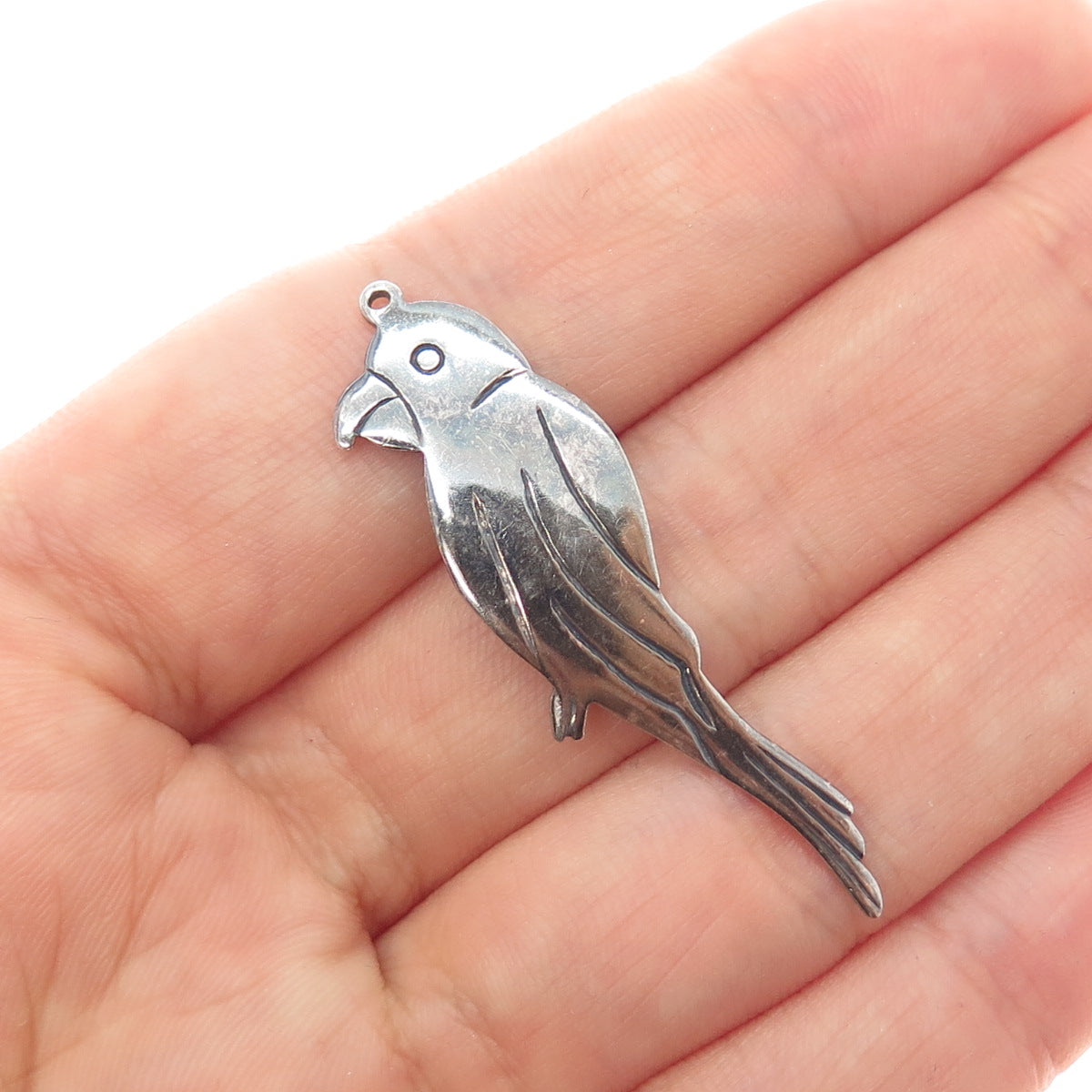 925 Sterling Silver Vintage Parrot Bird Oxidized Charm Pendant