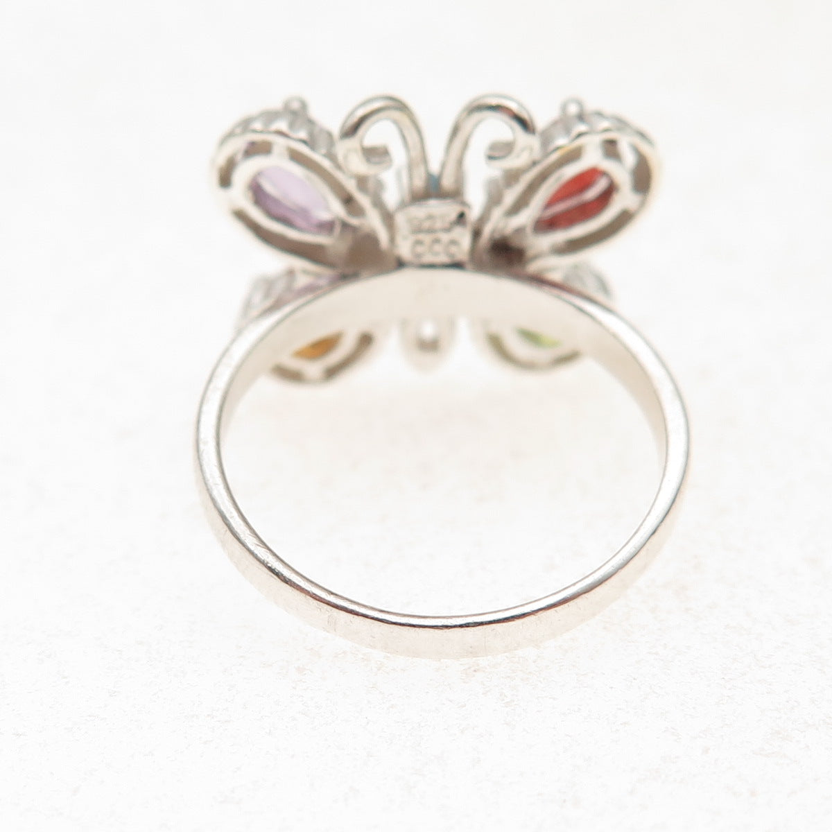 Coleman Co. 925 Sterling Silver Vintage Real Multi-Gem Butterfly Ring Size 6