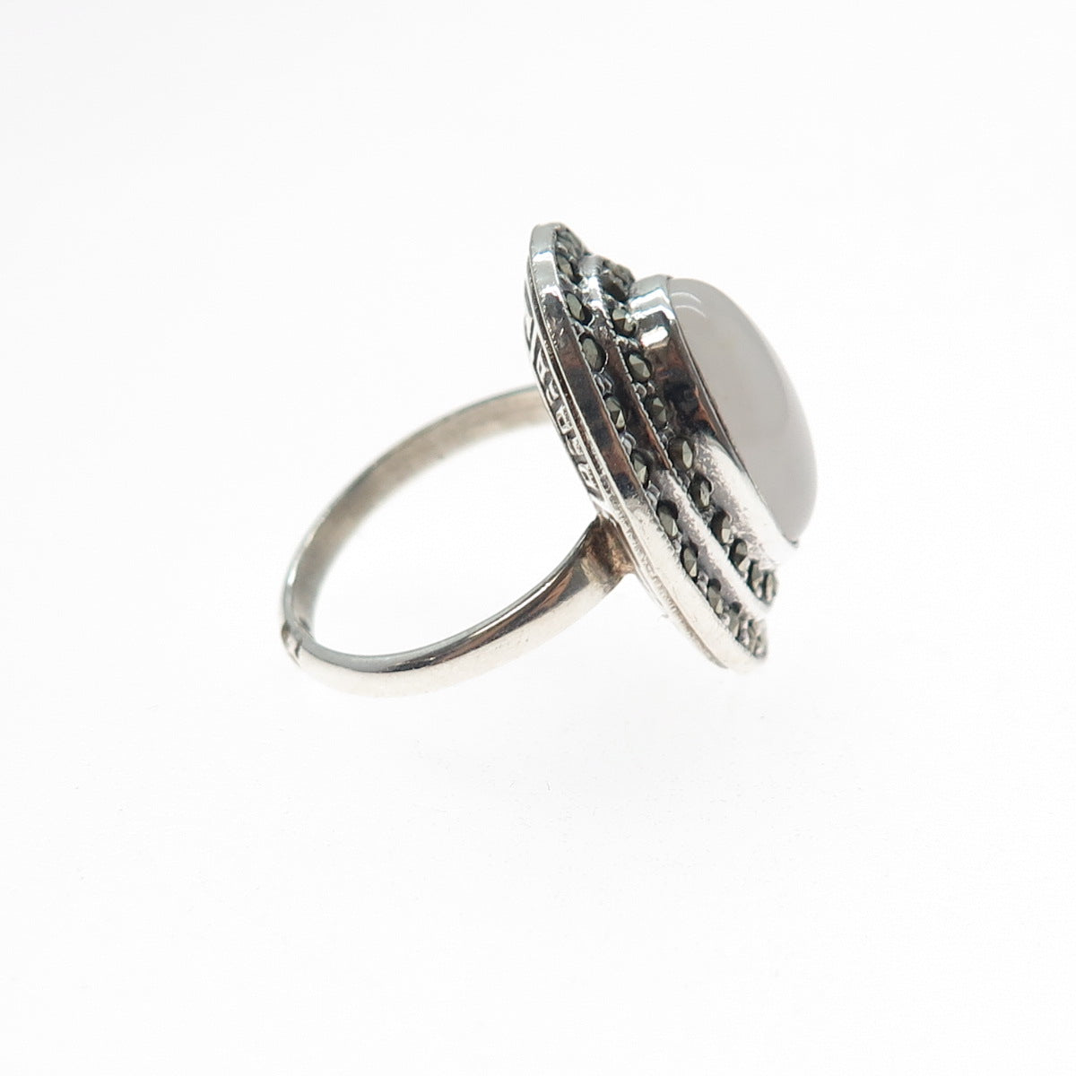 Curtis Curtman 925 Sterling Antique Art Deco Real Quartz & Marcasite Ring Size 5