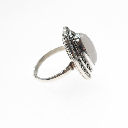 Curtis Curtman 925 Sterling Antique Art Deco Real Quartz & Marcasite Ring Size 5
