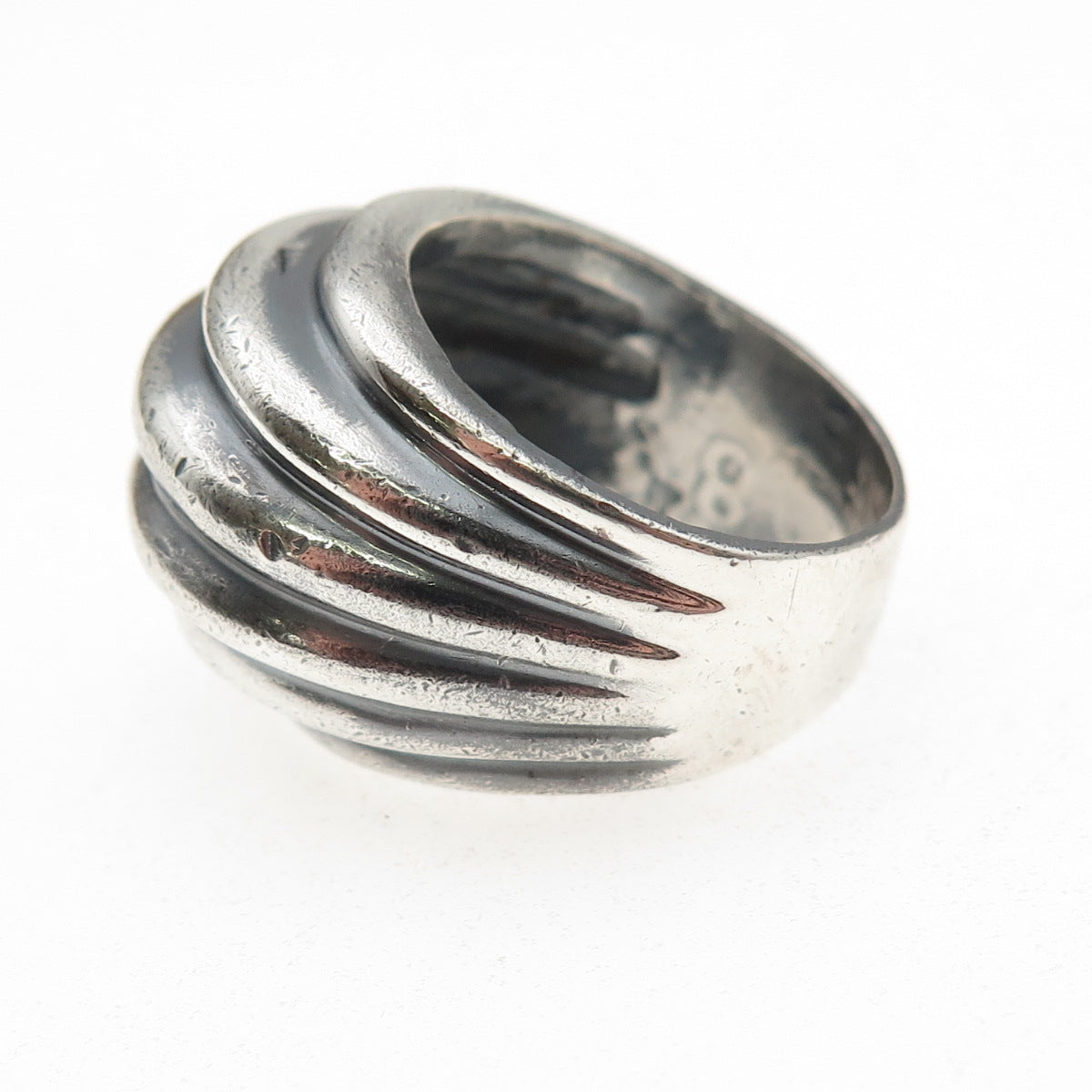 925 Sterling Silver Vintage Mexico Modernist Ribbed Oxidized Ring Size 8.5