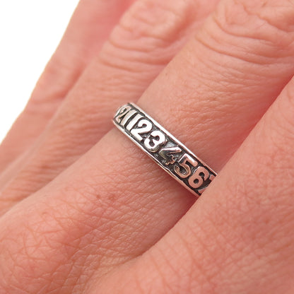 925 Sterling Silver Vintage Natural Numbers Oxidized Band Ring Size 7