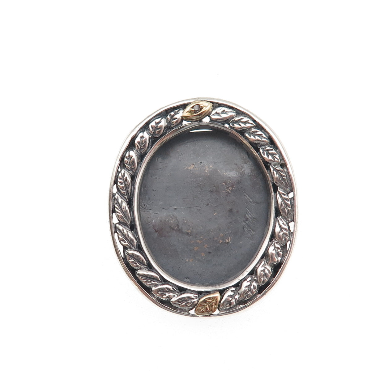 925 Sterling Silver 10K Gold Vintage Real Diamond Picture Frame Brooch / Pendant