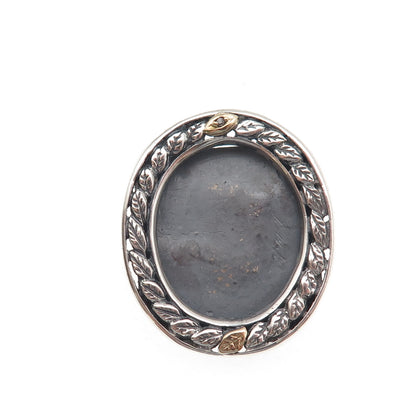 925 Sterling Silver 10K Gold Vintage Real Diamond Picture Frame Brooch / Pendant