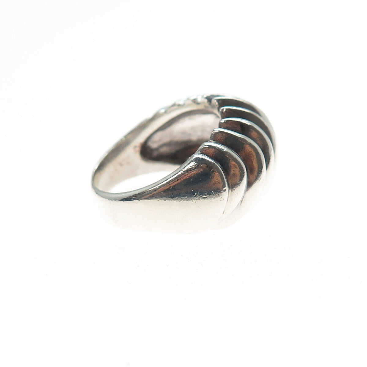 925 Sterling Silver Vintage Modernist Ribbed Dome Ring Size 5.5