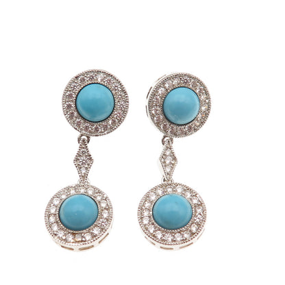 ESPO Joseph Esposito 925 Sterling Silver Real Turquoise & C Z Dangle Earrings