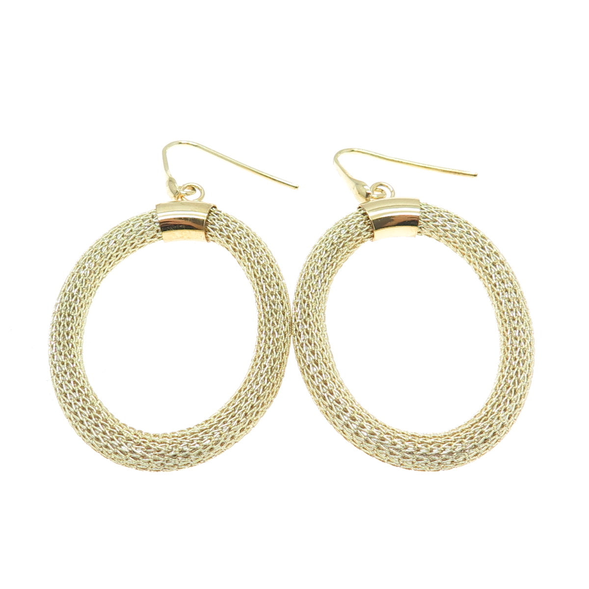 925 Sterling Silver Gold Plated Italy Mesh Oval Dangle Earrings