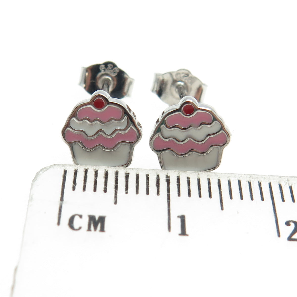 925 Sterling Silver Gold Plated Enamel Cupcake Stud Earrings