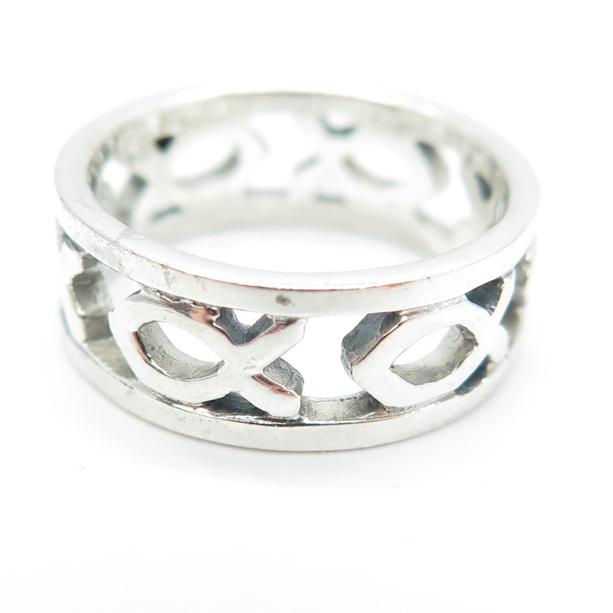 925 Sterling Silver Vintage Ichthys Fish Band Ring Size 7