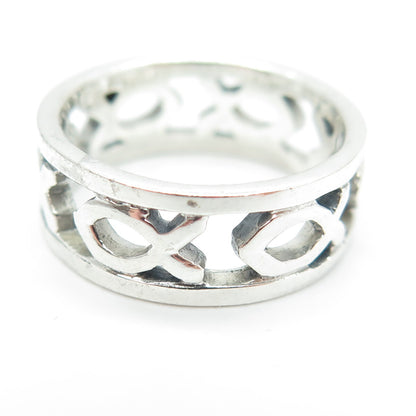 925 Sterling Silver Vintage Ichthys Fish Band Ring Size 7