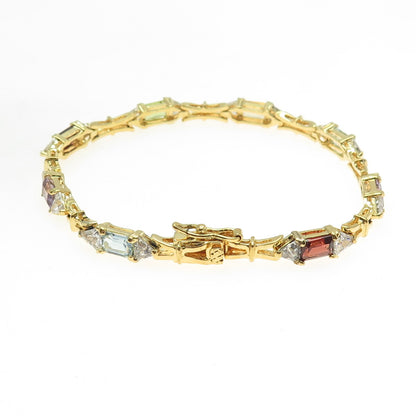 DBJ DEE BERKLE 925 Sterling Silver Gold Plated Multi-Color Gem & C Z Bracelet 7"