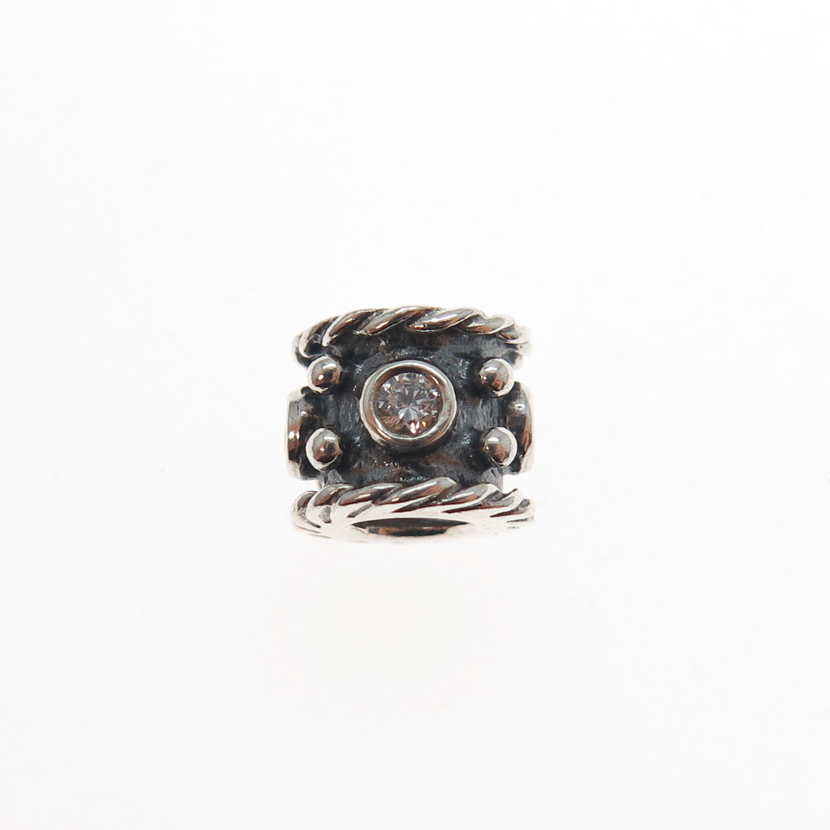 PANDORA 925 Sterling Silver Round-Cut C Z Oxy Crown Slide Bead Charm