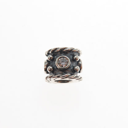 PANDORA 925 Sterling Silver Round-Cut C Z Oxy Crown Slide Bead Charm