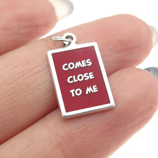 925 Sterling Silver Red Enamel "Comes Close To Me" Minimalist Charm Pendant