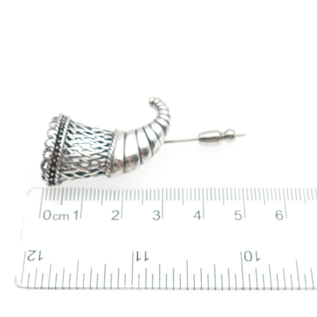 925 Sterling Silver Vintage Horn of Plenty Oxidized Lapel Pin