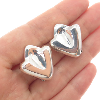 925 Sterling Silver Vintage Modernist Letter V Clip On Earrings