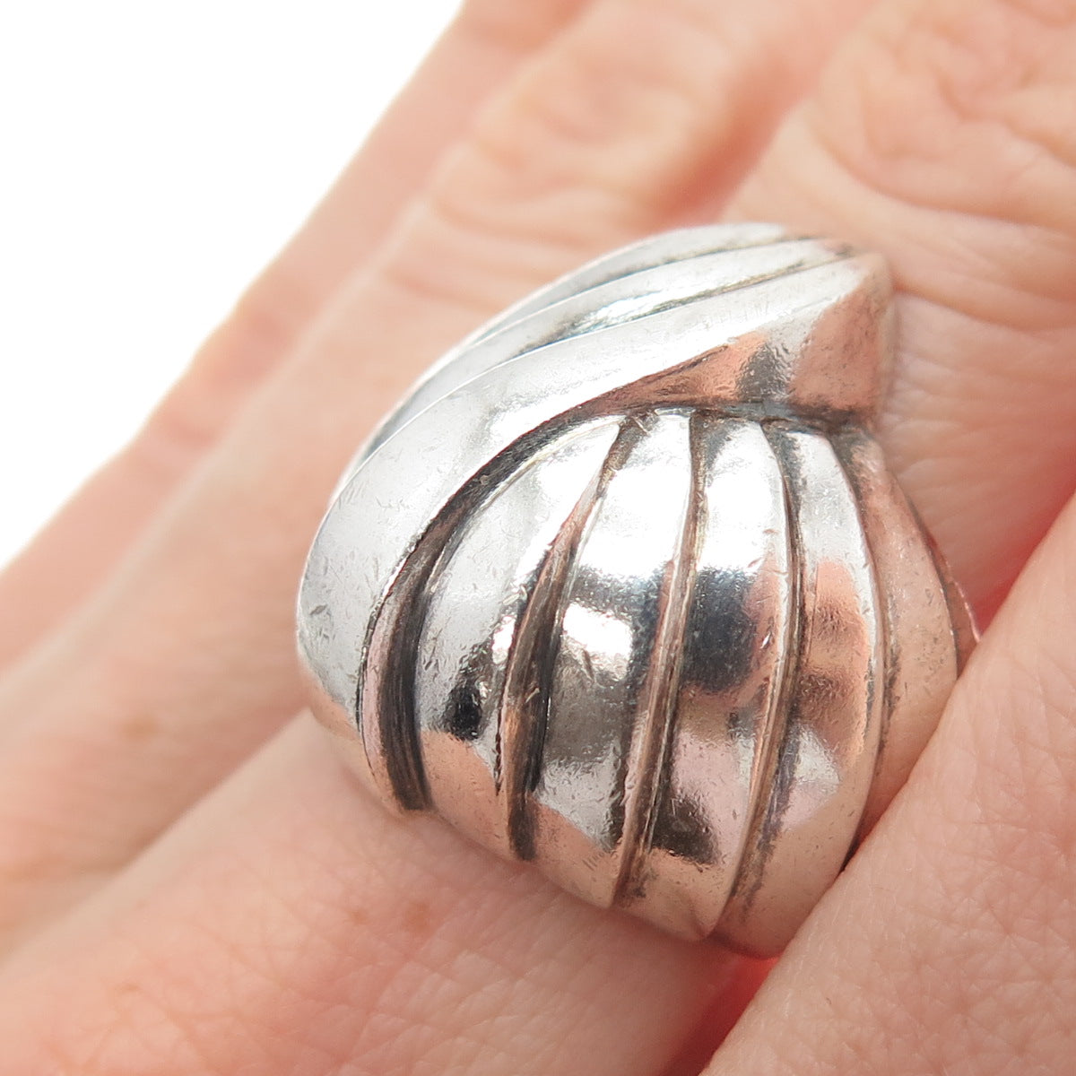 925 Sterling Silver Vintage Modernist Flame Ring Size 6.5