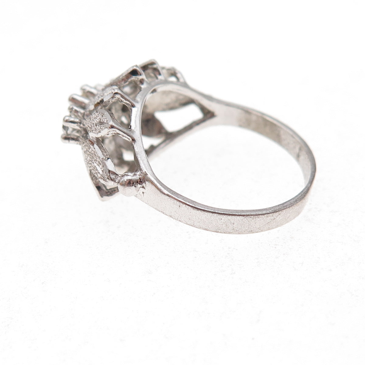 Uncas 925 Sterling Silver Antique Art Deco Rhinestone Floral Ring Size 5.75