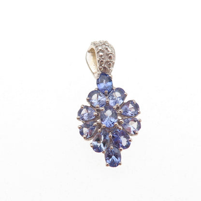 Chuck Clemency 925 Sterling Silver Real Tanzanite Floral Cluster Charm Pendant