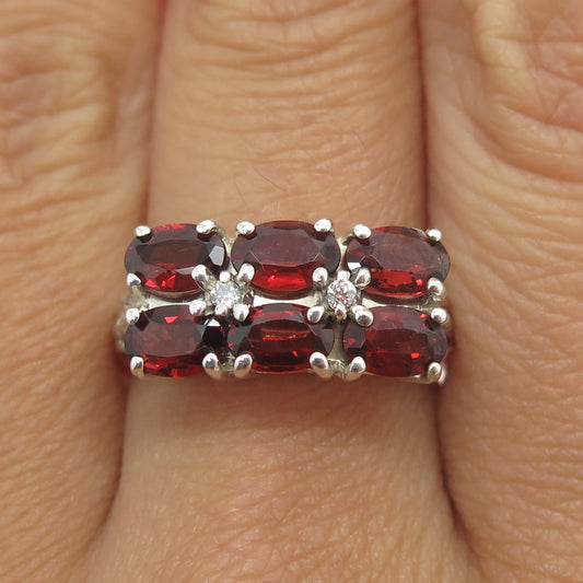 JED Joseph Demarco 925 Sterling Silver Vintage Real Garnet & C Z Ring Size 9.25