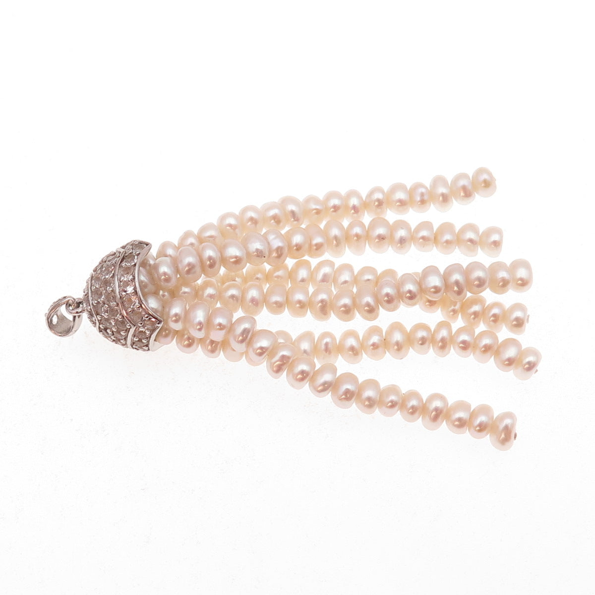 925 Sterling Silver Real Pearl & White Topaz Tassel Charm Pendant