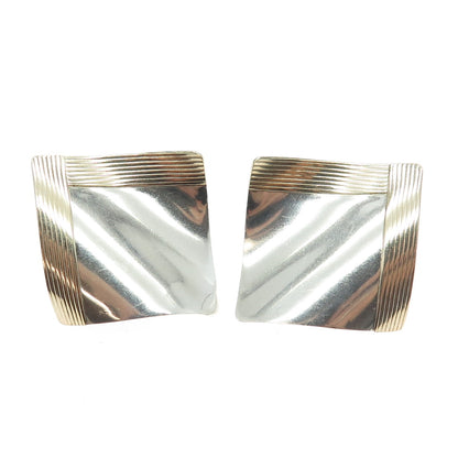 925 Sterling Silver & 14K Yellow Gold Vintage Modernist Earrings