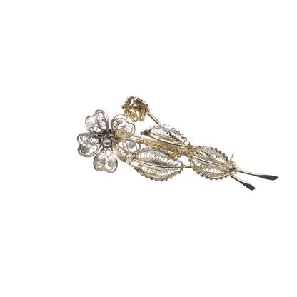 800 Silver Gold Plated Vintage Italy Floral Filigree Pin Brooch