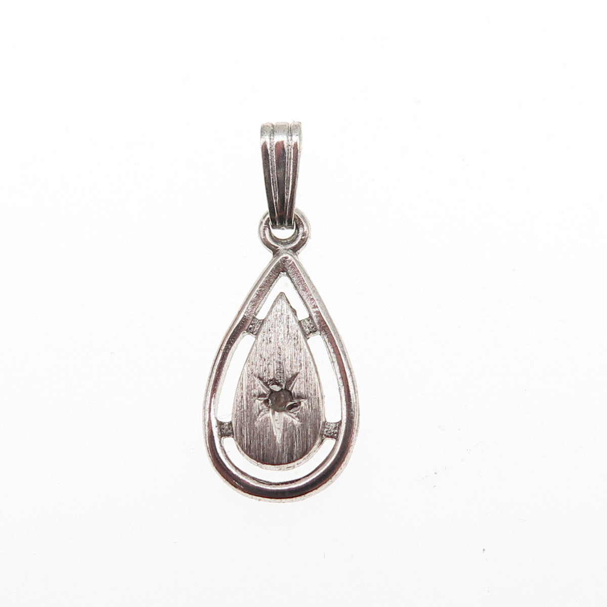 925 Sterling Silver Vintage Real Diamond Teardrop Mini Charm Pendant