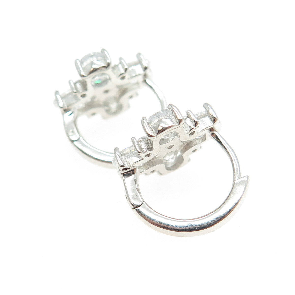 925 Sterling Silver Oval-Cut Shaped C Z Cross Huggie Earrings