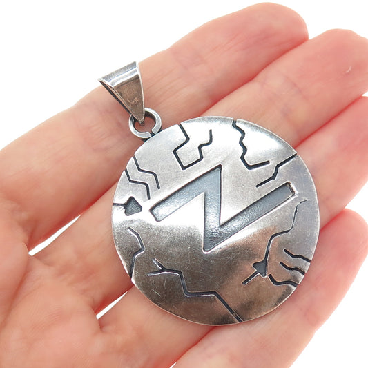 925 Sterling Silver Vintage Mexico Lighting Bolt Letter Z Oxidized Charm Pendant