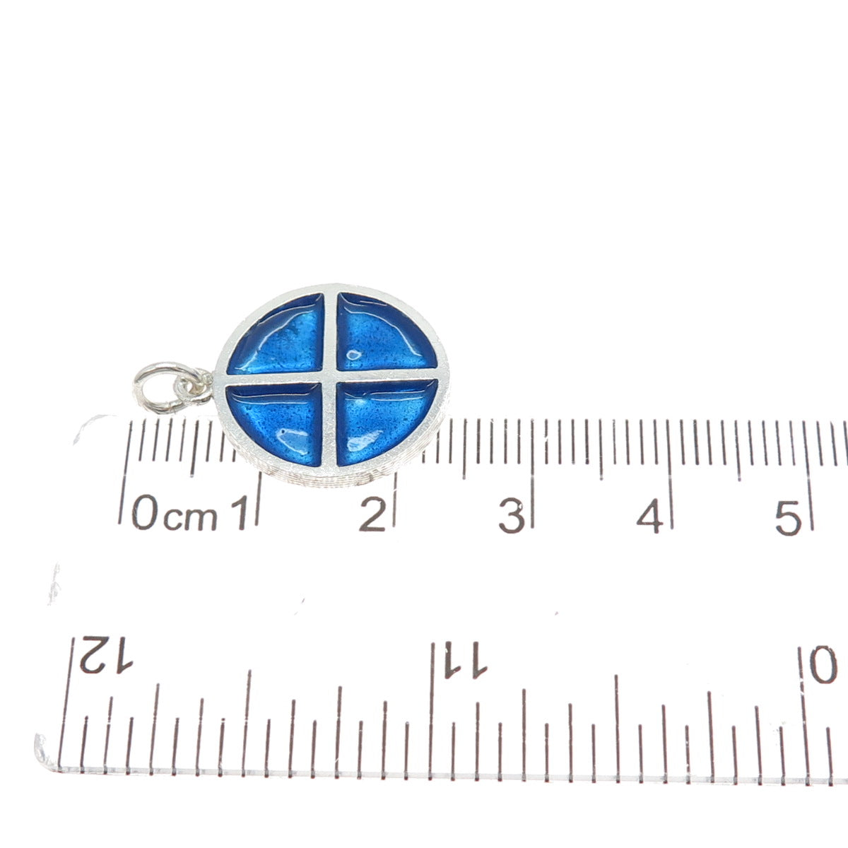 ZUMAN 925 Sterling Silver Vintage Israel Blue Enamel Cross Charm Pendant