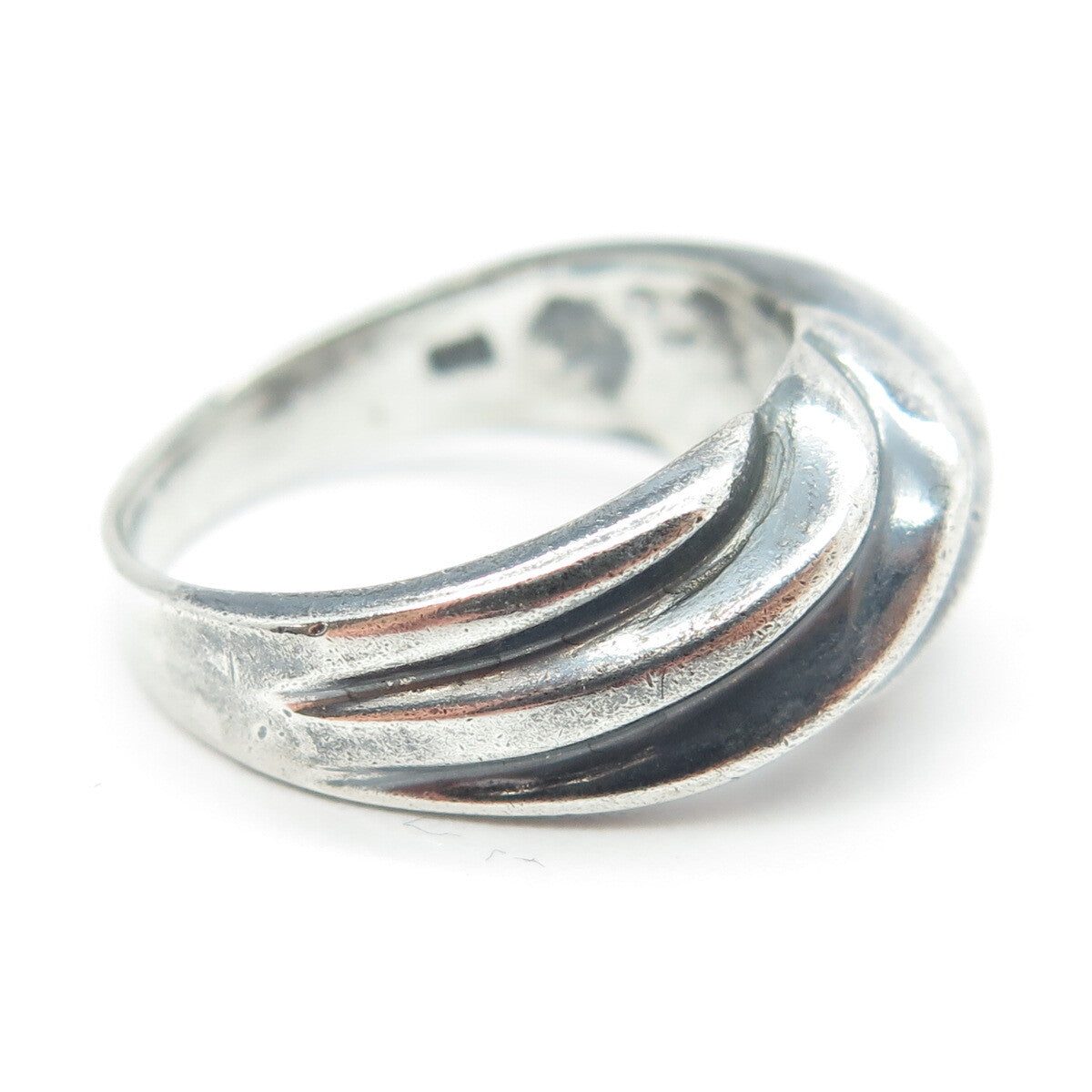925 Sterling Silver Vintage Ribbed Ring Size 7